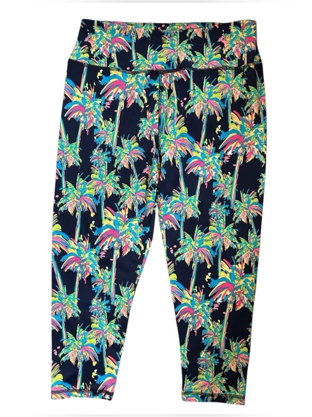 Lulu B Stretch Capri Leggings in Navy Palm Print Size Medium